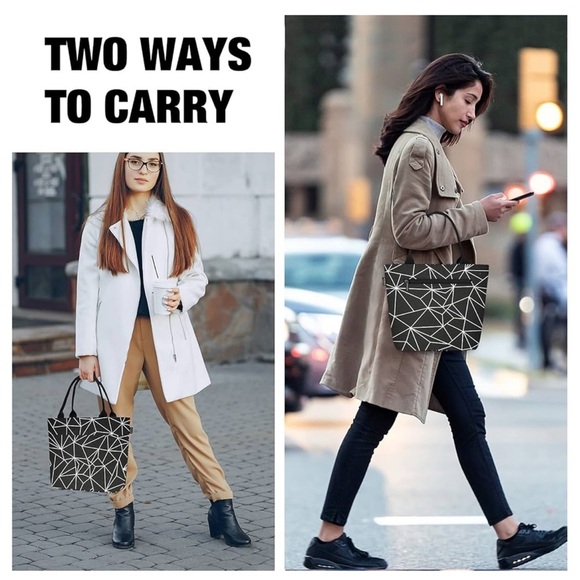 Chic Black Geometric Tote Bag - Picture 6 of 13